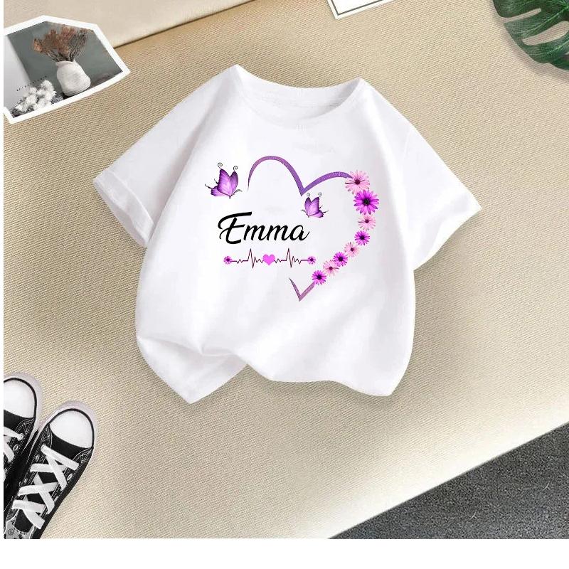 Children's T-shirt girls short-sleeved new style girls summer round neck loose casual top butterfly print cross-border