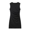Spring New Women's Clothing French Ruched Silm Round Neck Short Sleeveless Dress 3067220 4772350