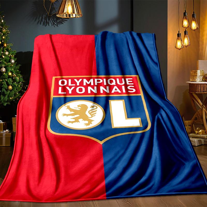 Lyonnais Football Crest Blanket Lightweight Ideal Bedding Blanket Perfect for Travel, Camping, Living Rooms, Offices, Sofas, Fan Christmas Gift