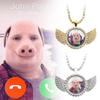 For John Pork Is Calling Funny Pig Necklace Lover Graphic The Moon Answer Call Phone Humor Angel Wings Pendant Necklace Jewelry