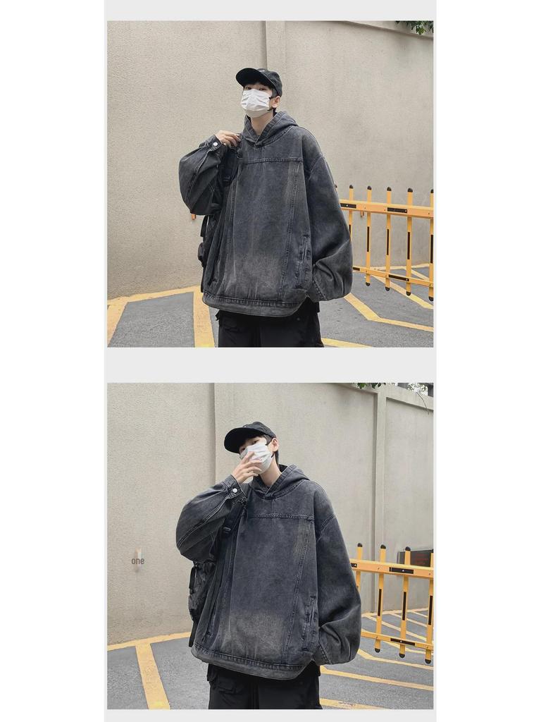2023 Retro Washed Denim Hoodie Jacket - Unisex High Street Style