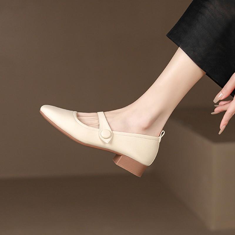 

Zhike~ French Mary Jane shoes soft leather soft sole Doudou shoes 2025 new with skirt thick heel temperament grandma shoes 40 абрикосовый