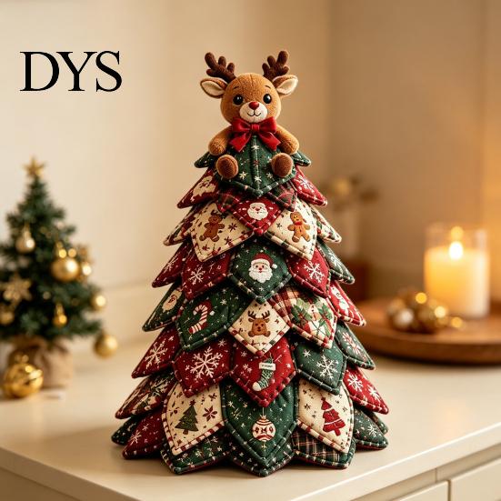 Holiday Home Decor DIY Supplies Quilted Christmas Tree Kit, 3D Fabric Patchwork Craft Set for Festive Mantel Ornament Beginners, Handmade Tabletop
