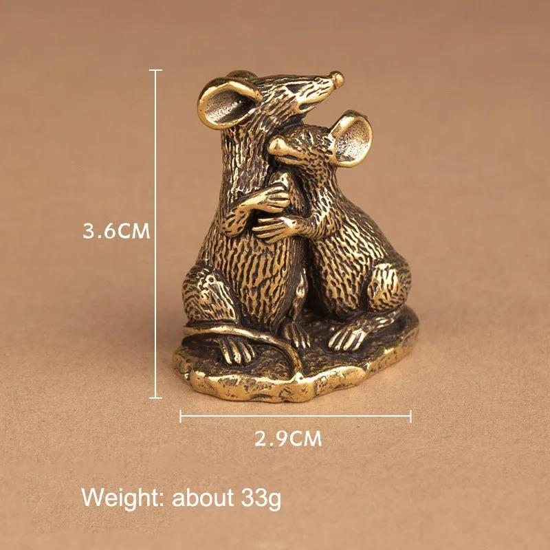 Brass Lover Mouse Small Statue Desktop Decorations Vintage Animal Rat Miniatures Figurines Home Decor Ornaments Crafts Tea Pets