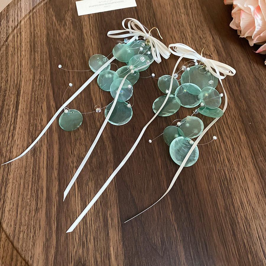 Seaside vacation style flower shell fringed long earrings stud earrings women's earrings design sense
