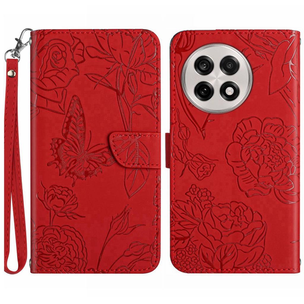 For OnePlus 13R 5G Case Butterfly Flower Imprinted Leather Phone Cover with Strap
