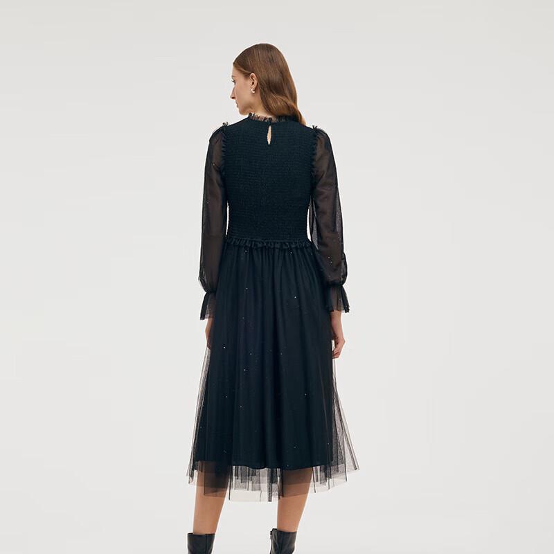 GOELIA French Style Slimming Mesh A-Line Black Dress