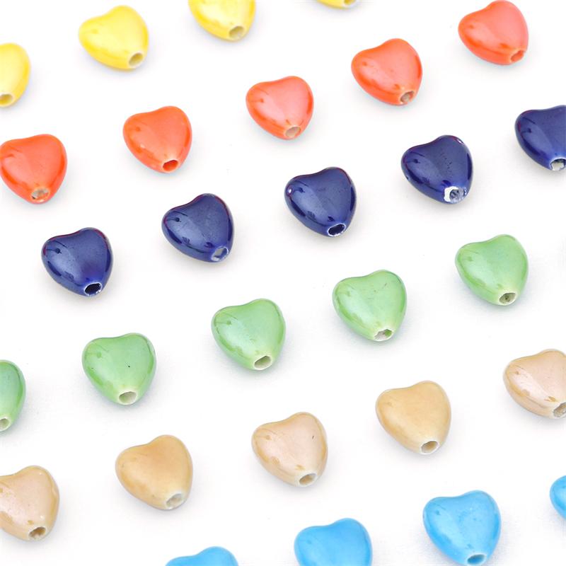 10 unids/bolsa 10 mm hecho a mano colorido forma de corazón cuentas de cerámica cuentas espaciadoras de porcelana para pulsera collares joyería DIY fabricación artesanal