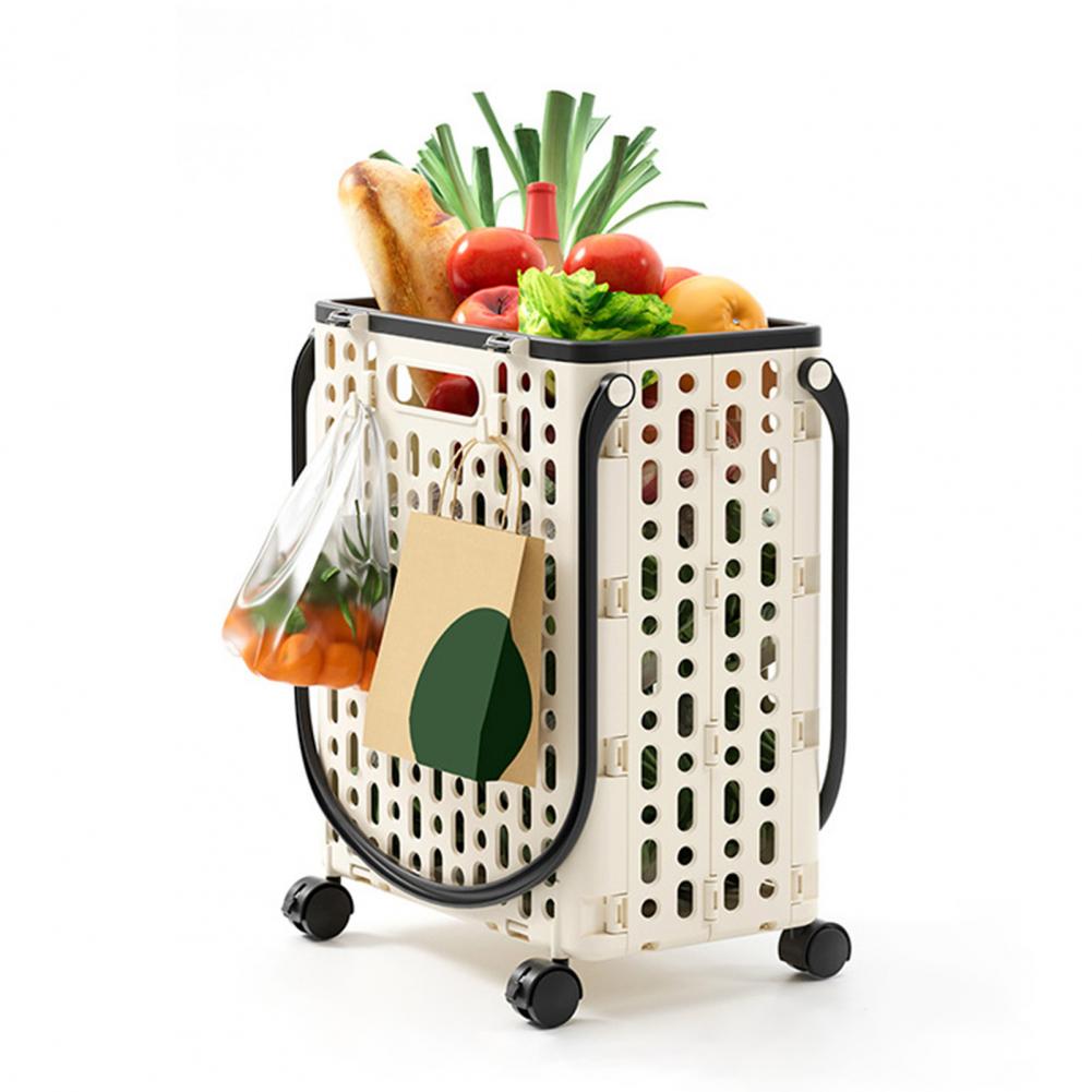 Folding Shopping Cart Collapsible Utility Cart with 360-Degree Swivel Wheels Lightweight Foldable Rolling Cart with Hooks