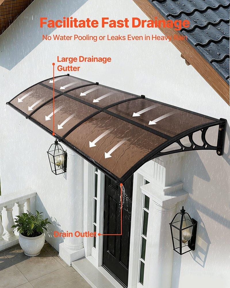 Awnings for Door Entrance, 38 X 117 In, Exterior Front Door Window Awnings with Drainage & ABS Bracket, Rain Snow Sun Protection, Overhang