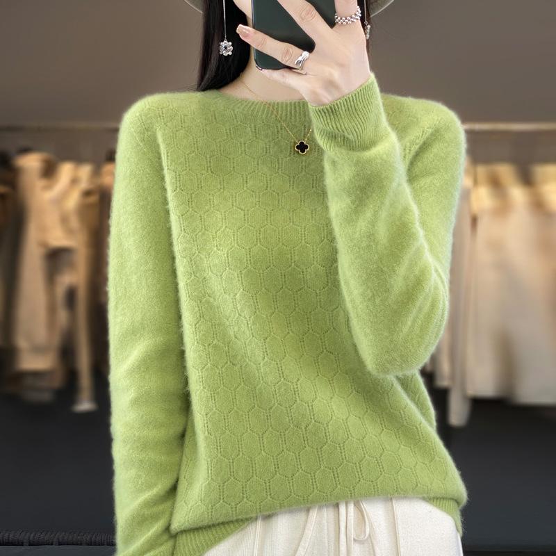 

Новый свитер с круглым вырезом для женщин на осень и зиму, мягкий и теплый кашемировый свитер для женщин, базовая рубашка высокого класса, универсальный свитер с ажурным узором XXL