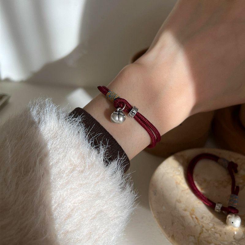 

Браслет Чистое Чистое Чистое Чистое Чистое Чистое Серебро Замок Безопасности Пухлый Новый Китайский Стиль Китайский Стиль Парный Ремешок для Ношения Подарок для Подруги Foot silver Persimmon Ruyi red hand rope