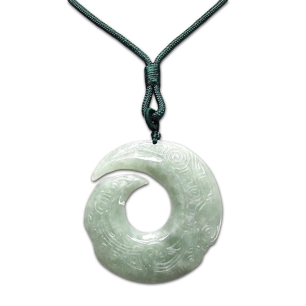 [Ишимачи] Благоприятный узор Магатама Нефритовое ожерелье с выгравированным узором, Натуральный камень жадеит, Антикварный стиль