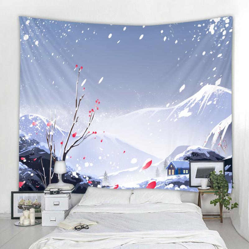 Jul skog snö scen heminredning gobeläng psykedelisk scen bohemiska vägghängande sovrum väggdekoration