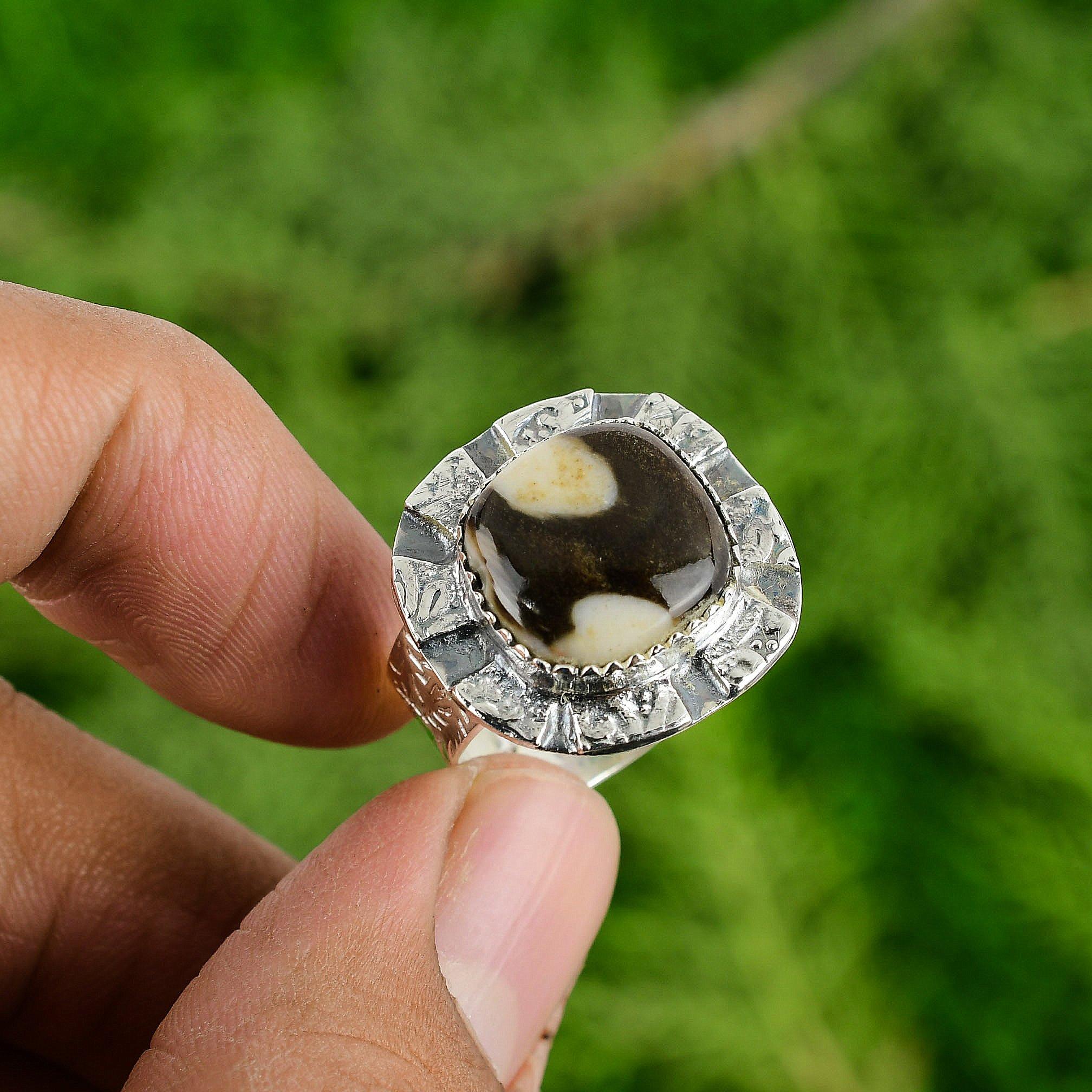 

Кольцо из стерлингового серебра с подушечкой из самоцвета яшмы «Арахисовое дерево», в стиле бохо, для ношения в стопке Adjustable