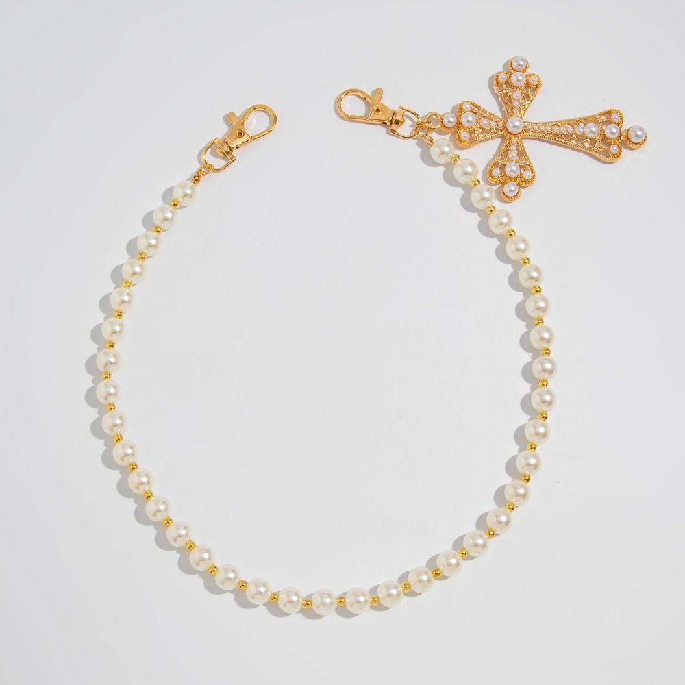 Beads Pearl Waist Chain Cross Pants Chain Retro Tassel Jeans Chain  Female