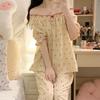 Korean-Style Cute Princess Pajama Set: Short-Sleeved Top & Long-Sleeved Trousers for Women