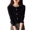 Heavy Industry Beaded Knitted Cardigan for Women Spring and Autumn New Design Long-sleeved Sweater