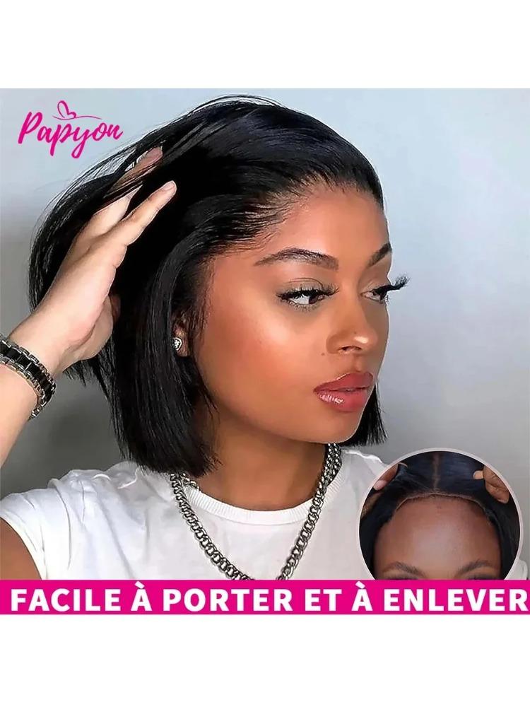 Short Bob Wigs Straight Glueless Wig Ready To Wear Human Hair Wigs Pre Cut 4x4 Elastic Drawstring Upgraded No Glue Lace Air Wig