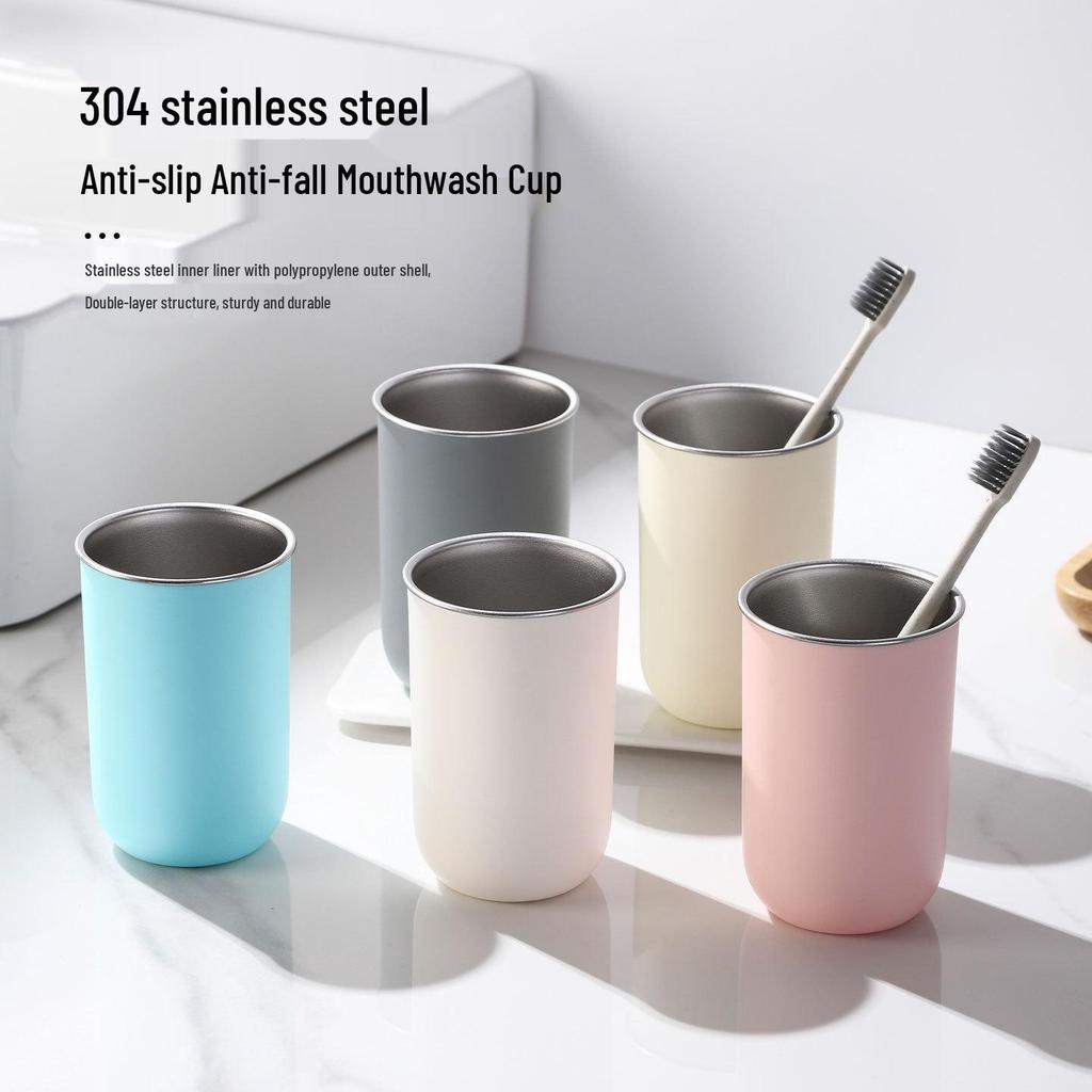 Minimalist Stainless Steel Toothbrush and Rinse Cup Set for Couples and Kids