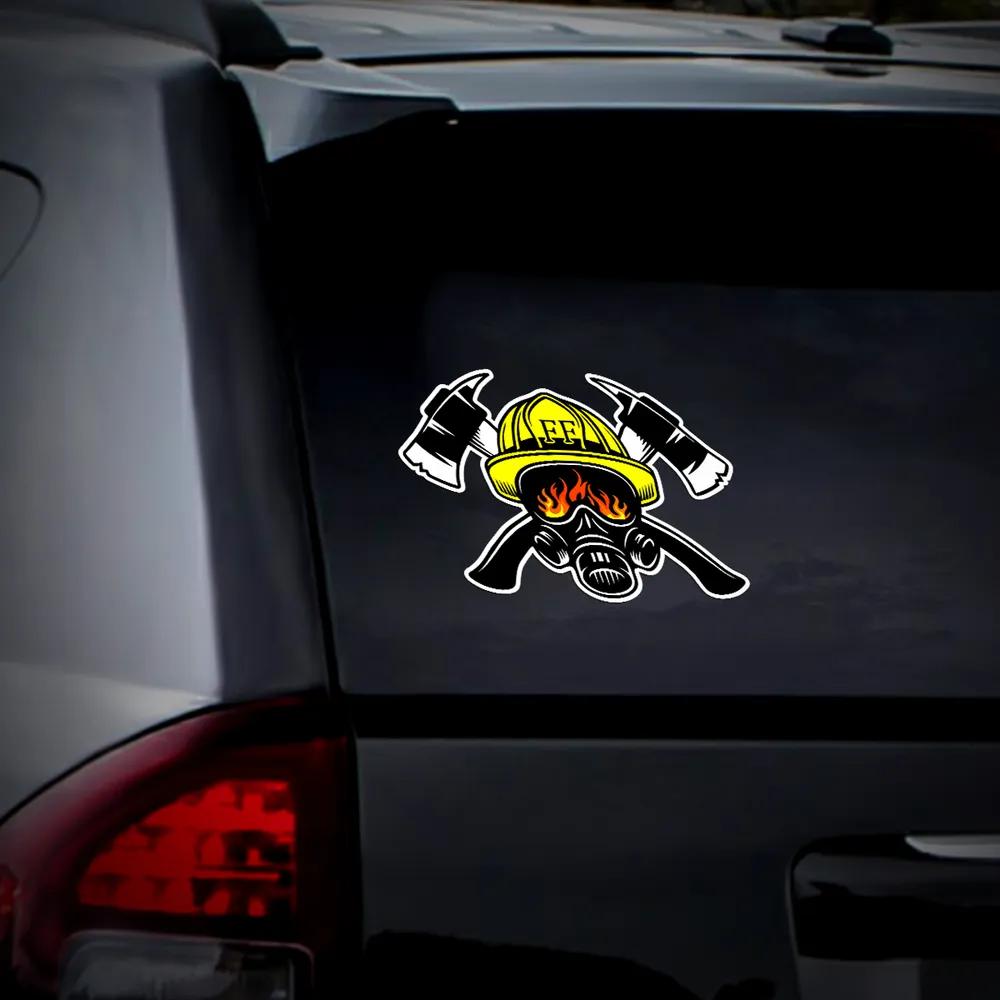 Car Stickers Firefighters with Fire Decal Vinyl Detachable Waterproof Outdoor Car Bumper Window Notebook Computer Decoration Car Accessories JM84