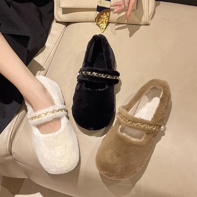 New Style Winter Flat Bottom Non-slip Fur Shoes Outside Wear Warm Cotton Shoes Leisure Soft Shallow Mouth Luxury Shoes for Women