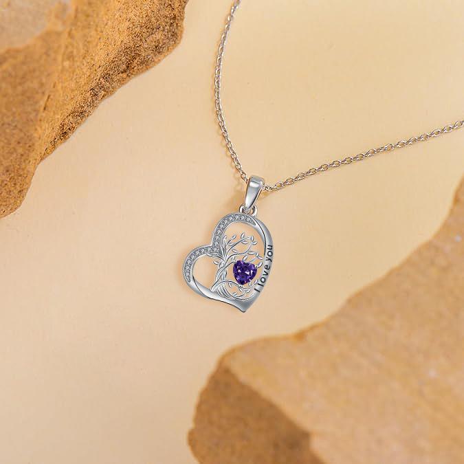Heart-shaped Life Tree Necklace - Engraved Birthstone Pendant on Luxury Clavicle Chain for Women.