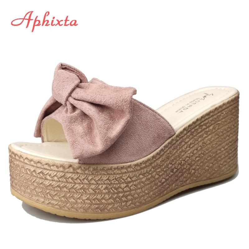 Fashion Aphixta Summer Women Wedge Slippers Platform Appliques Butterfly-knot Beach Antiskid Female Sandals Clog Shoes Slides Women