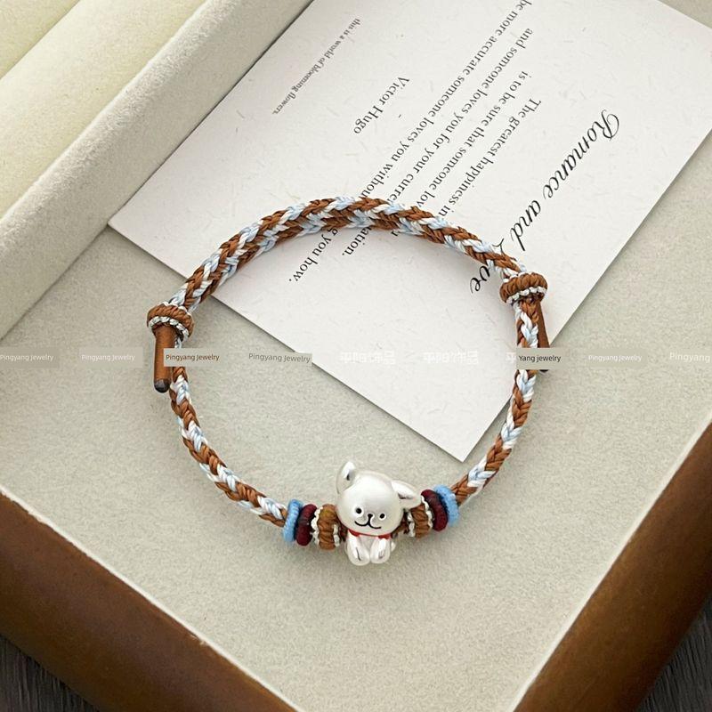 

Браслет из серебра 999 пробы с щенком, ручной работы, плетеный, милый мультяшный ремешок для ношения, детский, женский, для девушки, подарок для пары Adult-Adjustable