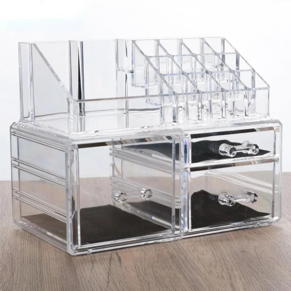 Cosmetics Storage Box Acrylic Transparent Drawer Storage Box Large Capacity Desktop Compact Dustproof Makeup Organizer