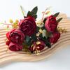 6 Heads Artificial Rose Flower Faux Silk Rose Bouquets with Leaf for Wedding Home Office Indoor Outdoor Decor