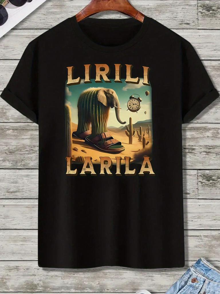 Lirili Larila Komik Fil Tişörtü Fil Kaktüs Tişörtü Tuhaf ve Komik Tişört Tişört Erkek Üst Hediye Tişört Yaz