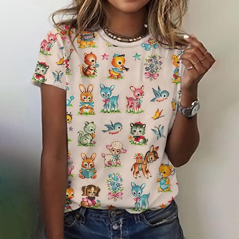 Cartoon Graphic Women's T Shirts Causal Short Sleeve Top Womenimitation Cotton Tees Oversized Female Clothing Ladies Summer Tees