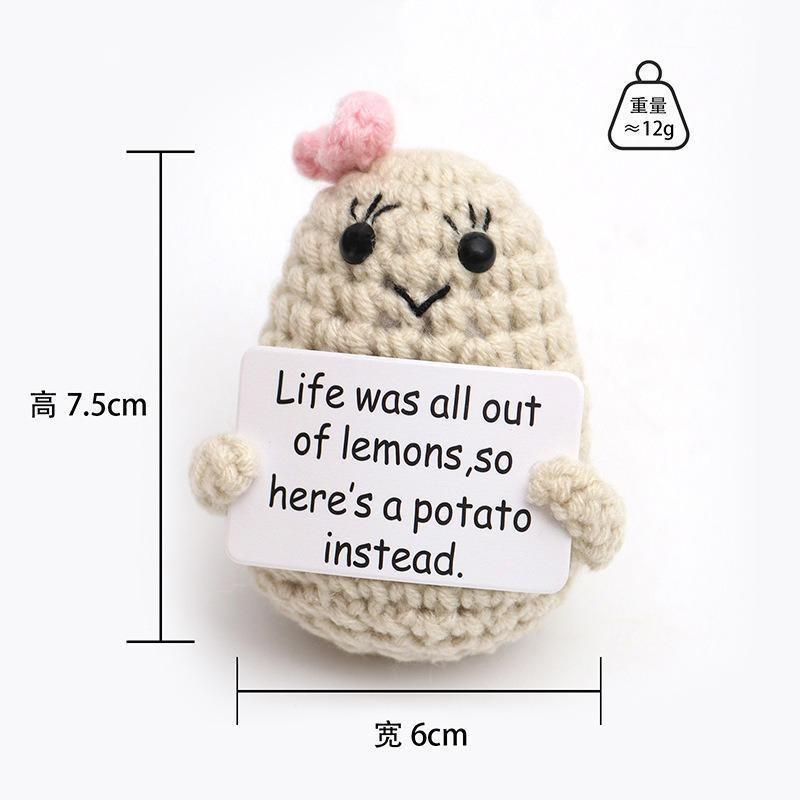 1 PCS Positive Energy Potato Mini Handmade Plush Knitted Doll with Card Fun Stress Relieving Knitted Doll Home Decoration