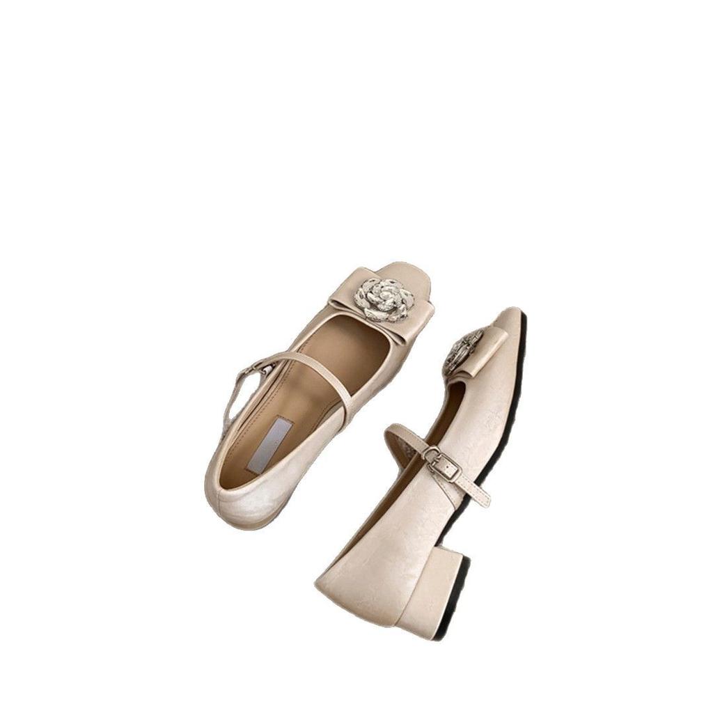 Camellia high heels for women Mary Jane thick heels single shoes for women 2025 spring commuter style light mouth shoes children's fashion