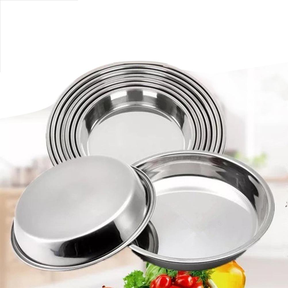 Silver Plate Cake Baking Pan Spaghetti Business Kitchen Round Stainless Steel Dish