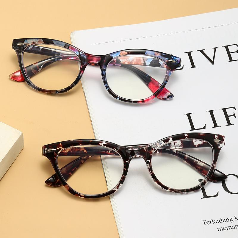New Retro Cat Eye Reading Glasses Women Floral Anti Blue Light Computer Presbyopic Eyeglasses Clear HD Glasses Wth Degree