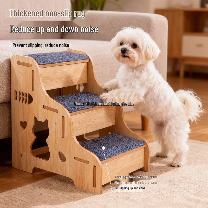 Wooden Non-slip Pet Stairs for Small Dogs - Bed & Sofa Ladder with Auxiliary Slope