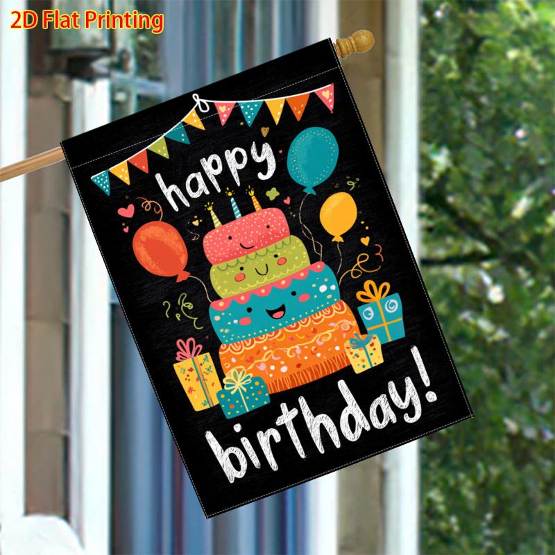 1pcs, Happy Birthday, Lovely Cake and Gifts, Balloons, Triangular Flag Pattern (4) - Flagdouble-sided Garden Flag Courtyard Decoration, Outdoor Decora