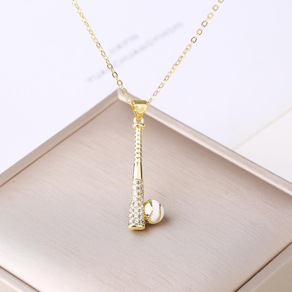 Fashion Baseball Tennis Racket Boxing Gloves Zircon Pendant Necklace for Men Women Sports Party Jewelry Birthday Gift