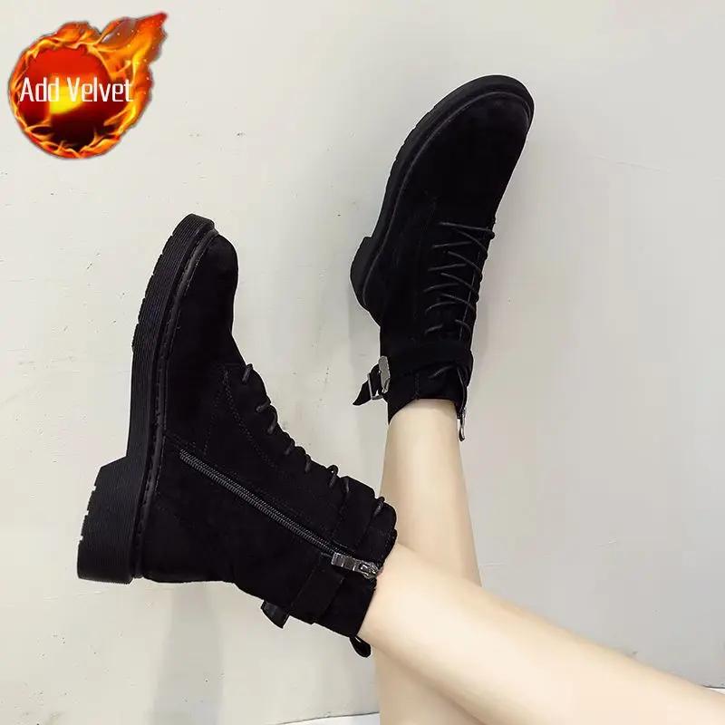 

Модные ботильоны на шнуровке черные теплые на флисовой подкладке ботильоны до щиколотки для женщин Y2k высокое качество мода тренд 2025 новая рок-н-ролл женская короткая обувь 40