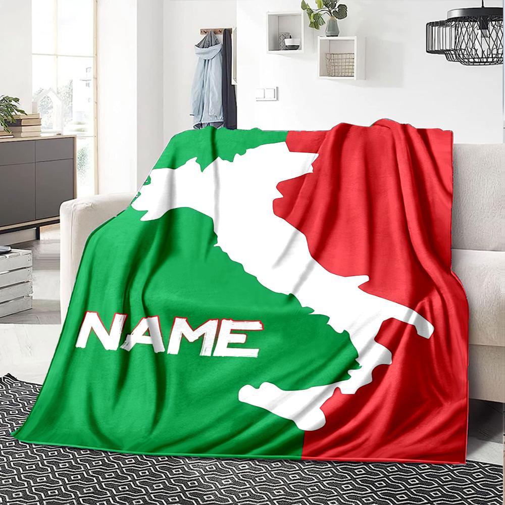 Customiz Name Personality Italy Map Blanket Soft &Warm Sofa Office Bed Travel Lunch Break Blanket, Gift Suitable All Seasons