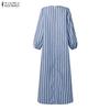 ZANZEA Women Casual Round Neck Long Sleeve Loose Stripe Long Dress