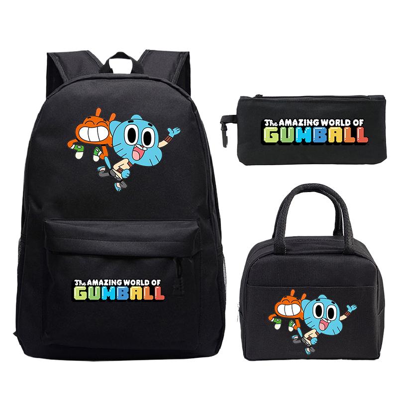 The Amazing World of Gumball Backpack 3pcs Set Students School Bag Lunch Bag Pencil Case Boys Girl Bookbag Women Travel Rucksack
