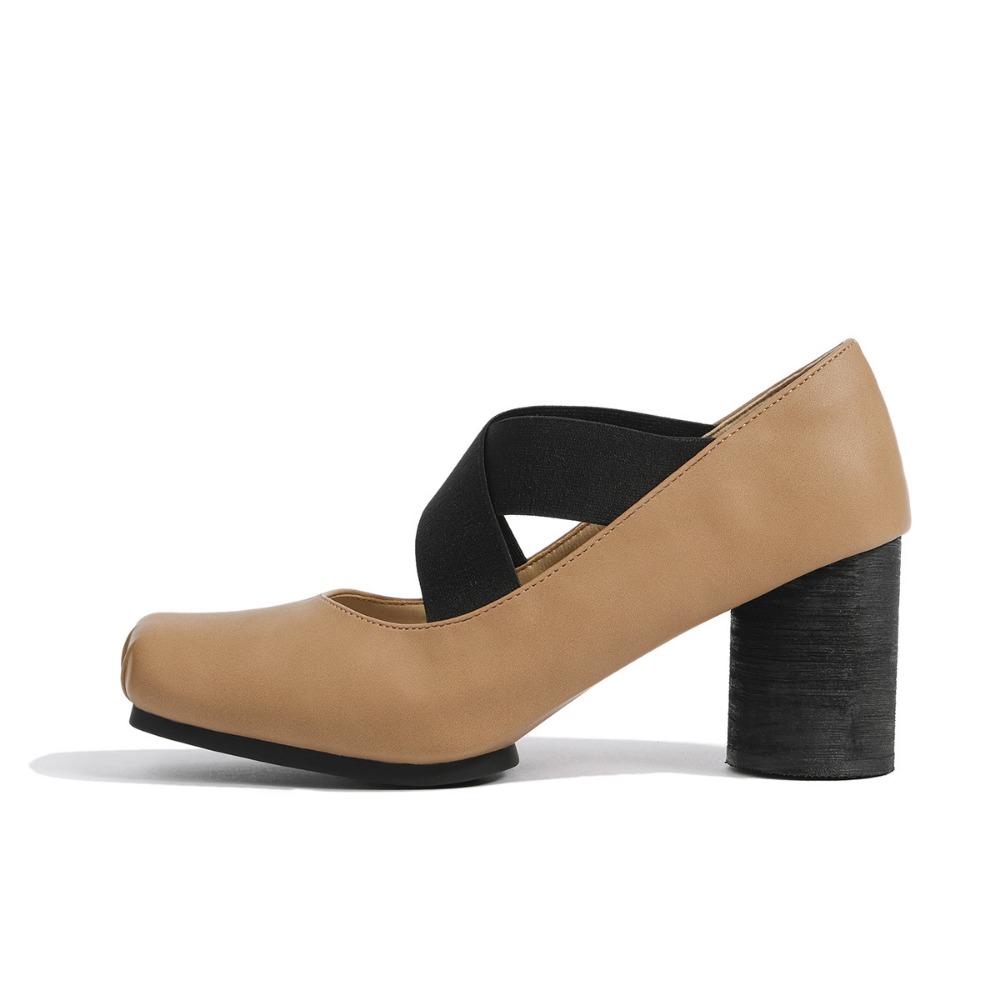 Heels Women Shoes Leather Mary Jane Single Shoes Retro Cross Strap Square Head Comfortable Thick Heel High Heel Ballet Shoes