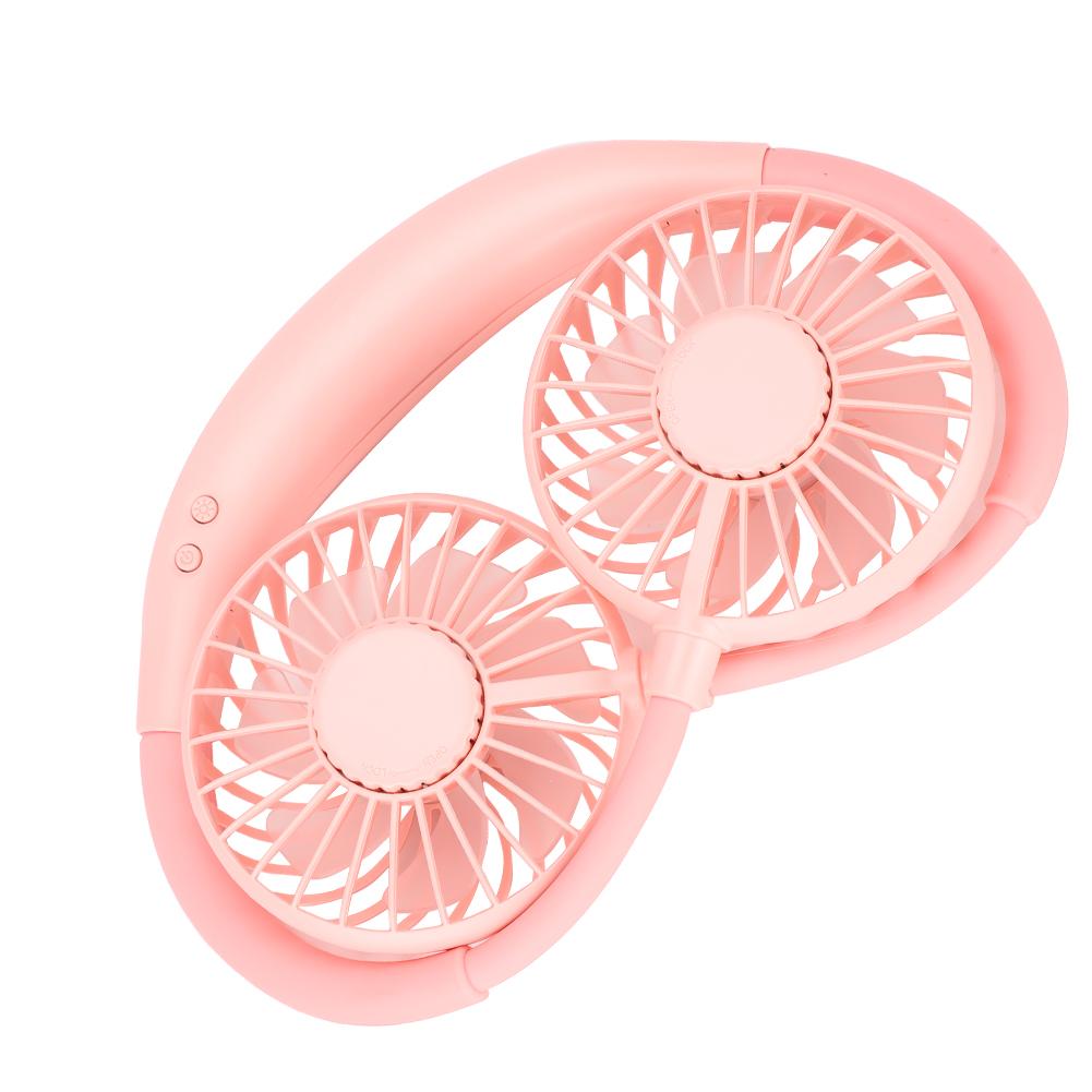 

USB-вентилятор с шейным креплением, портативный спортивный пластиковый мини-вентилятор с 3 скоростями, светодиодный, перезаряжаемый розовый
