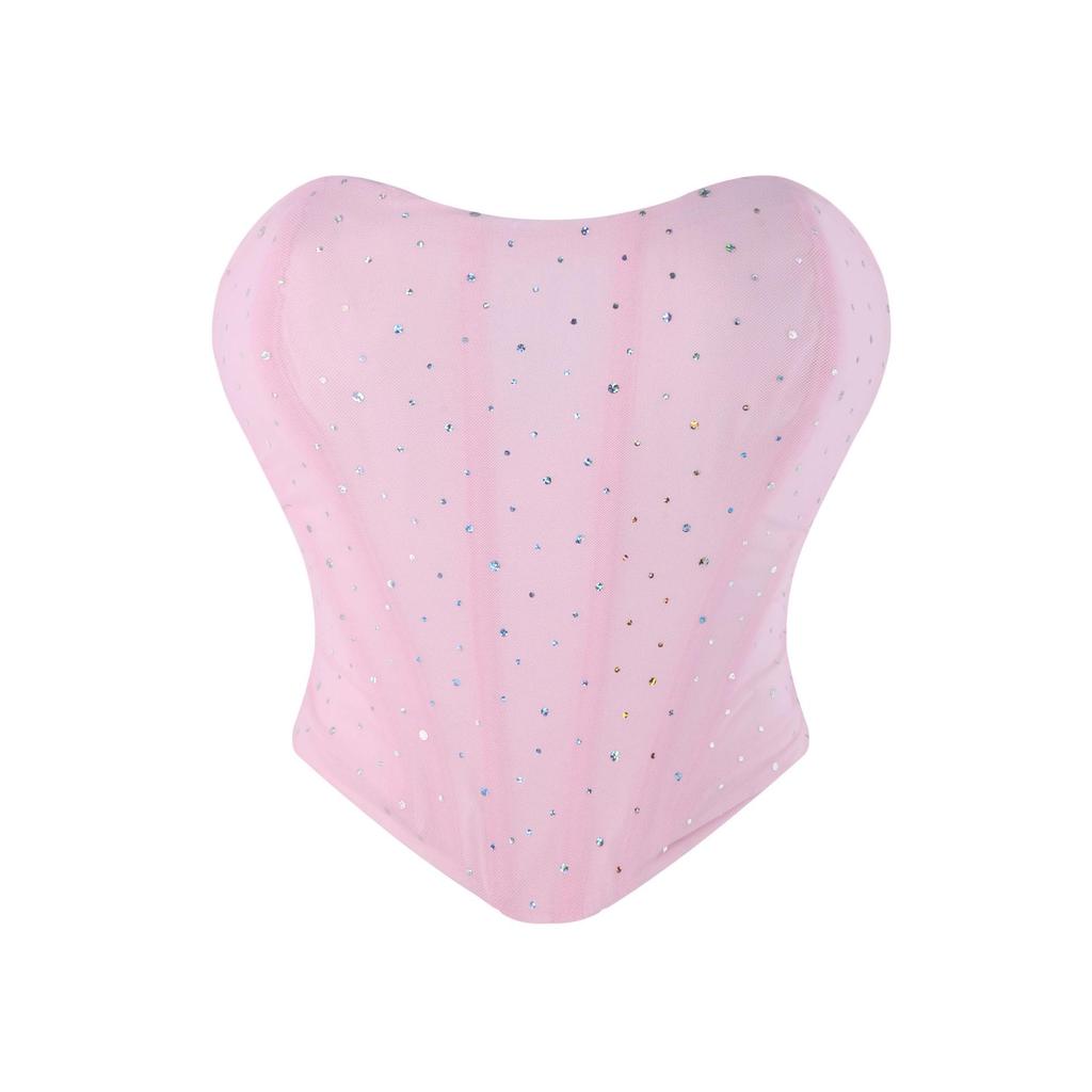 "Stylový flitrovaný síťovaný elastický tubový top s prodyšnou hrudní podporou."