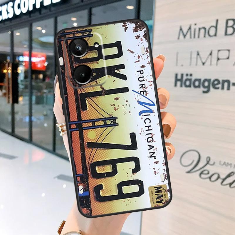 Retro Funny License Plate Case For Realme 15 Pro 12 11 13 14 Pro Plus GT6 GT7 C55 C51 C53 C25 C63 C61 C65 C67 C71 C75