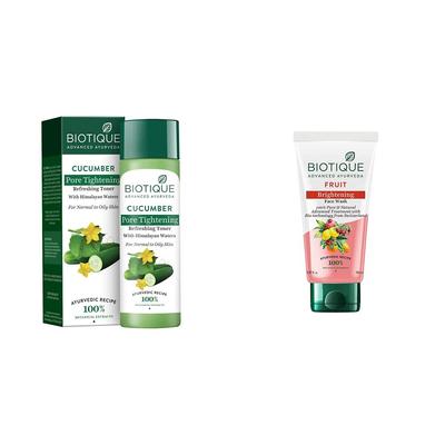 La migliore combinazione indiana Bio Cucumber Pore Tightening Toner, 120 ml e Biotique Bio White Advanced Fairness Face Wash, 150 ml