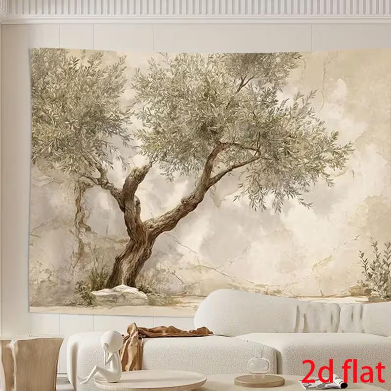Sfondo a Parete 2D di Ulivo Vintage per Estetica di Stanze Accoglienti, Terrose e Neutre